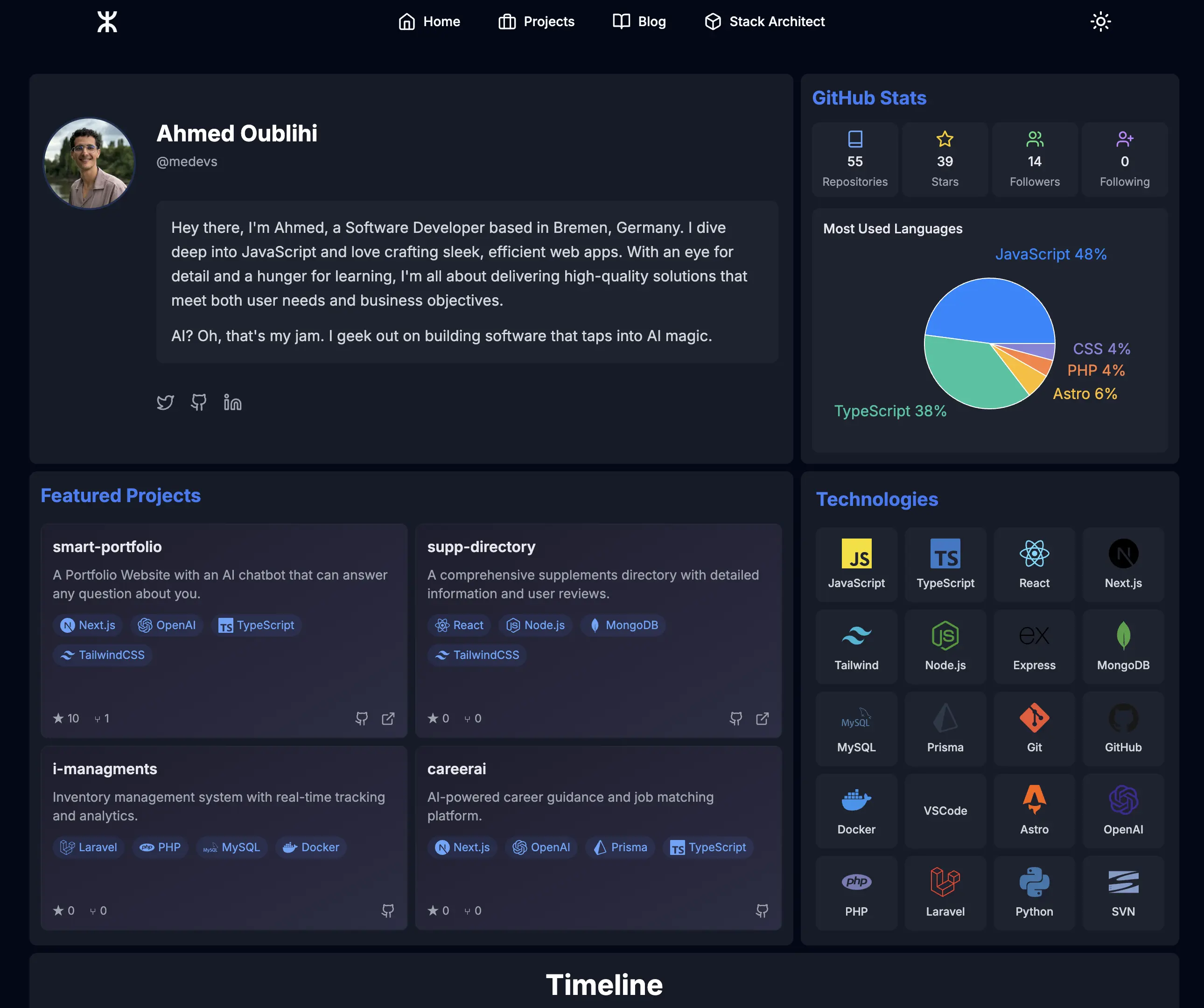 After comparison: Ahmed's dark mode software developer portfolio