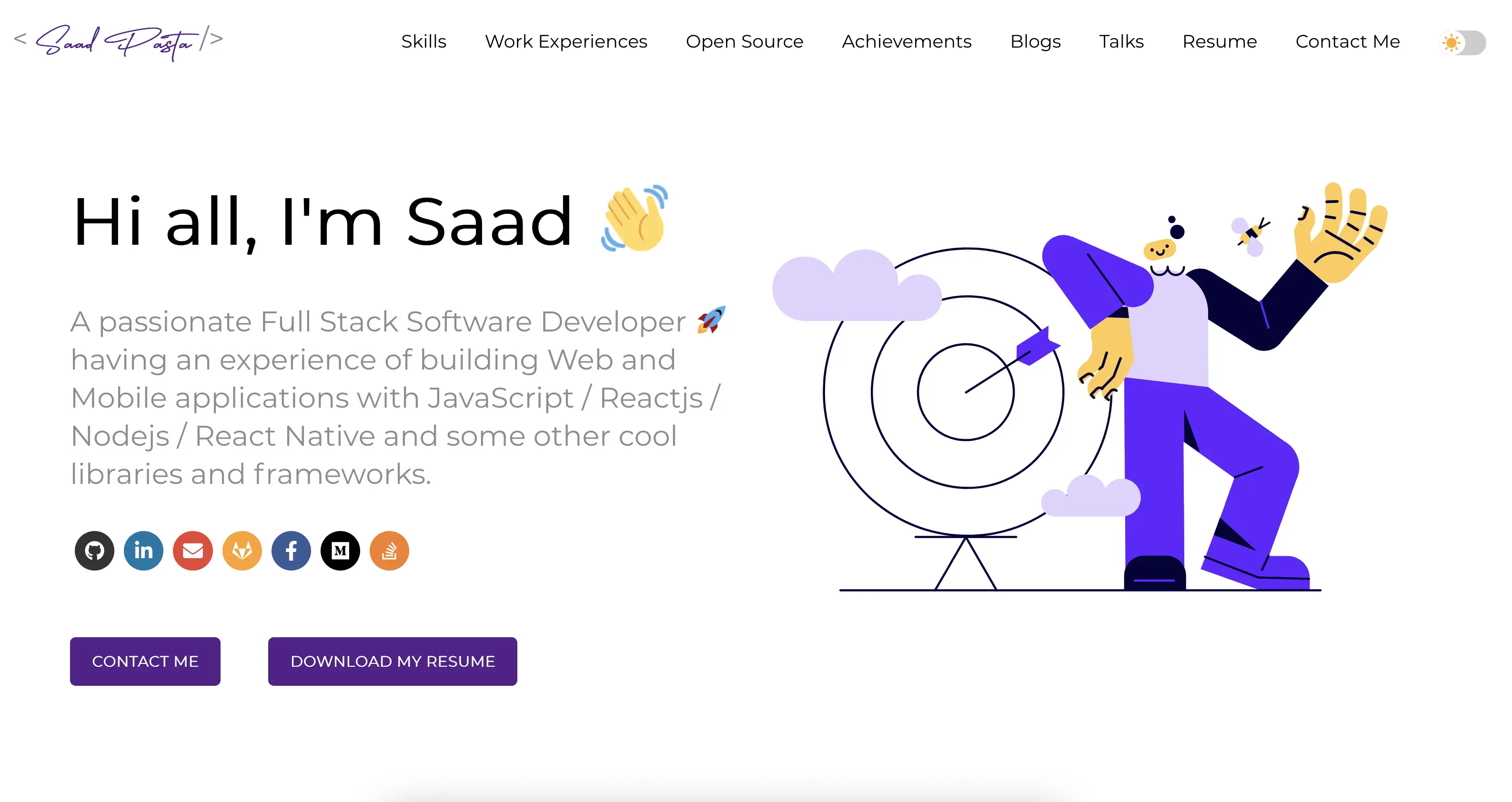 developerFolio portfolio template showing both light and dark mode layouts with projects, skills, and contact sections.